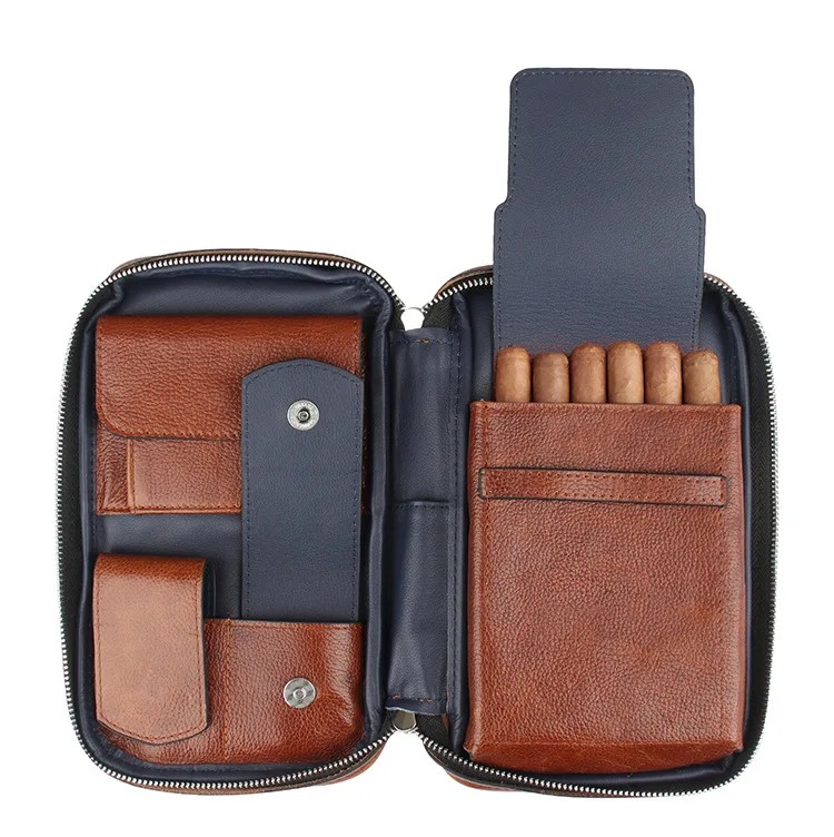 Genuine leather Travel Cigar Humidor Case Bag Cigarette Cigar Bag Case Container Box Portable Cuban Storage Smoking Accessories