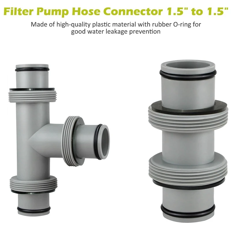 2Pc Filter Pump Hose Connector,Pool Hose Connector 1.5 To 1.5In 2 Heads And 3 Heads T Joint Pool Hose Connector Coupling