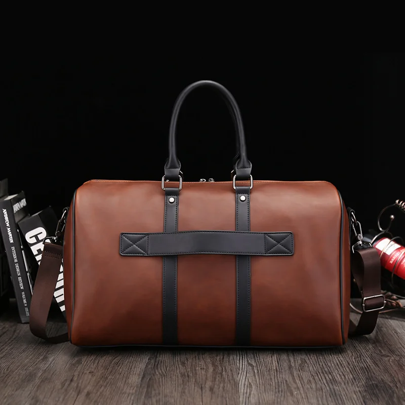 Luggage بولي Leather الجلود الأمتعة للرجال ، حقيبة سفر ، سعة كبيرة ، حقيبة الكتف القماش الخشن ، الرياضة ، اللياقة البدنية ، الصالة الرياضية ، عطلة نهاية الأسبوع ، حقيبة يد الذكور