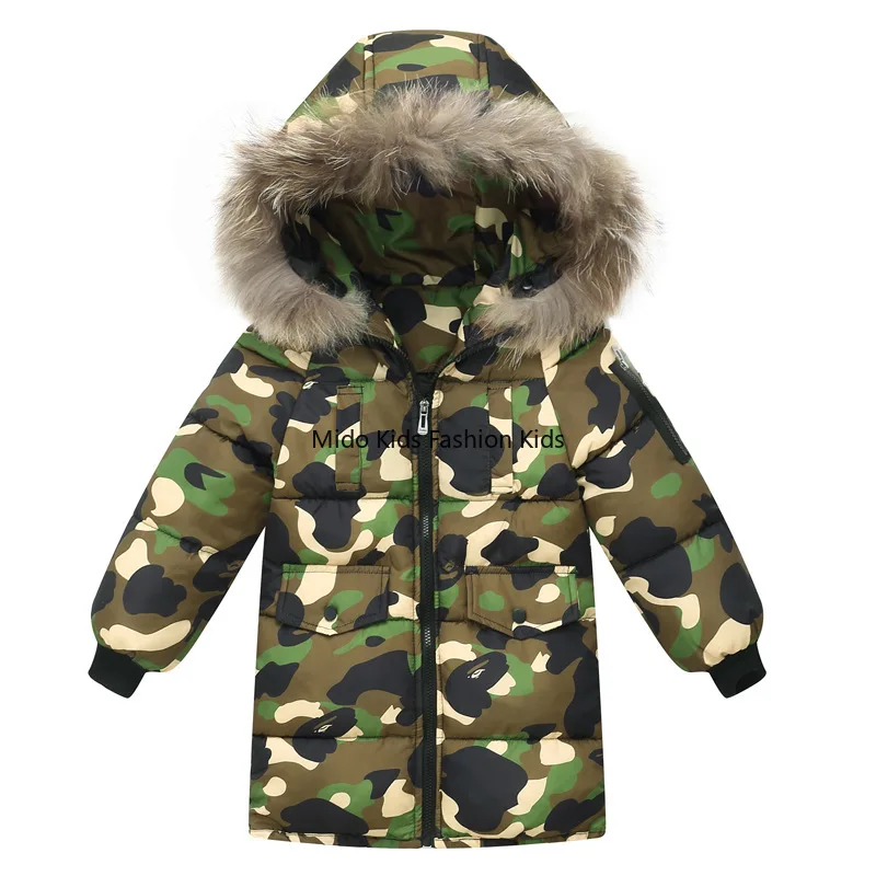 Children's Down-Filled Cotton Coat Autumn/Winter  Arrival Boys Girls' Thickened Coat Fur Collar Baby Mid-Length Cotton Jacket