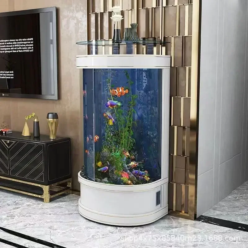 Semicircular Arowana Tank Living Room Household Small and Medium-sized Lazy Glass Wall-Facing Ecological Ecological Aquarium Cha