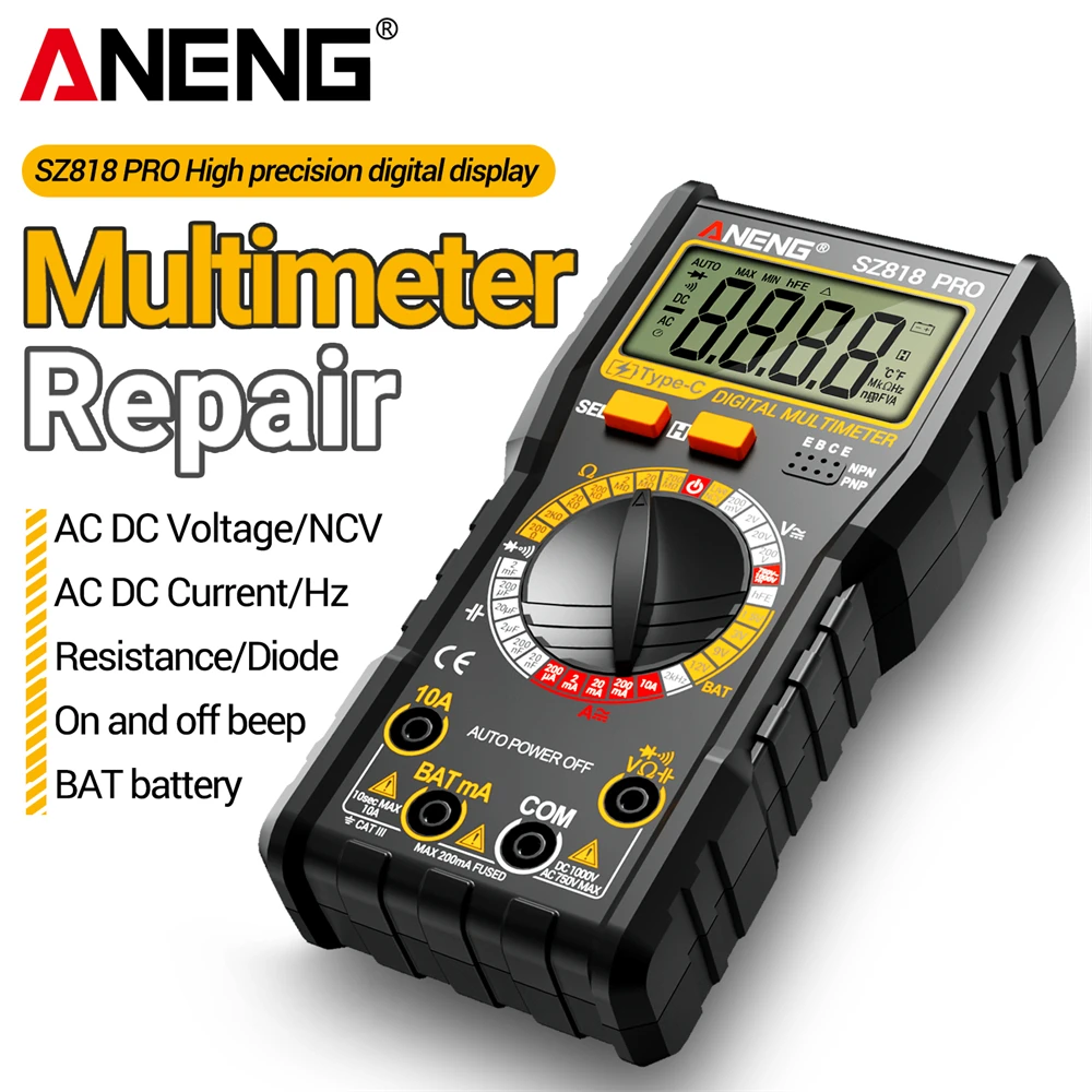 ANENG SZ818 Digital Multimeters Rechargeable Professional AC/DC Voltage NCV Ammeter Voltmeter HFE Triode Capacitor Test Tools
