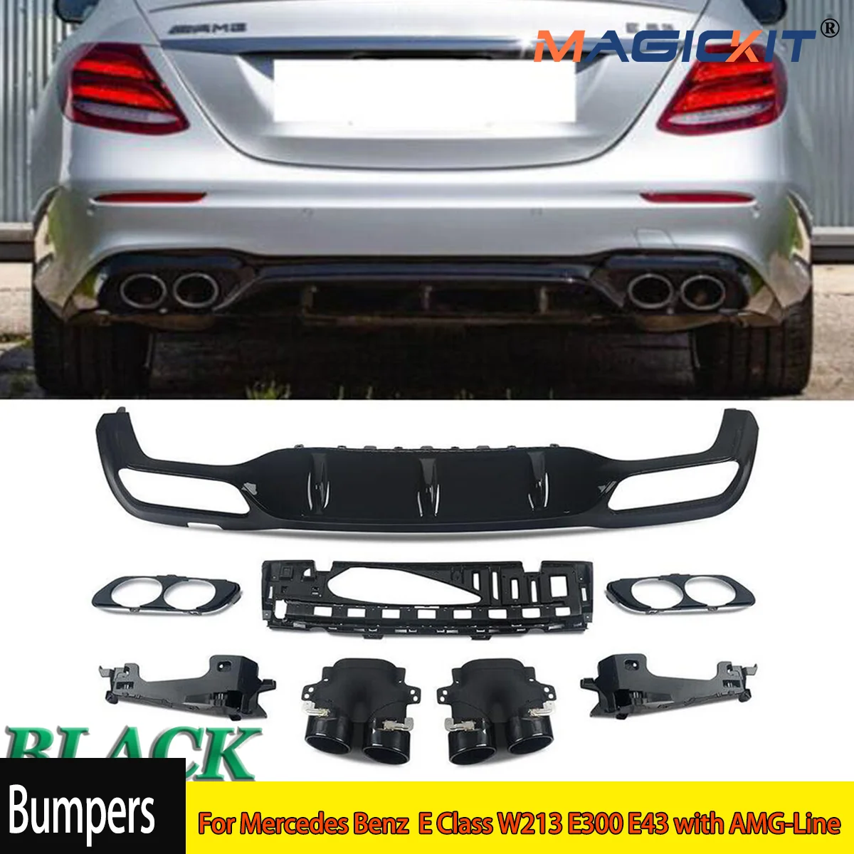 

Rear Diffuser With Exhaust Tip For Mercedes-Benz W213 AMG E53 Style Bumper 2016-20