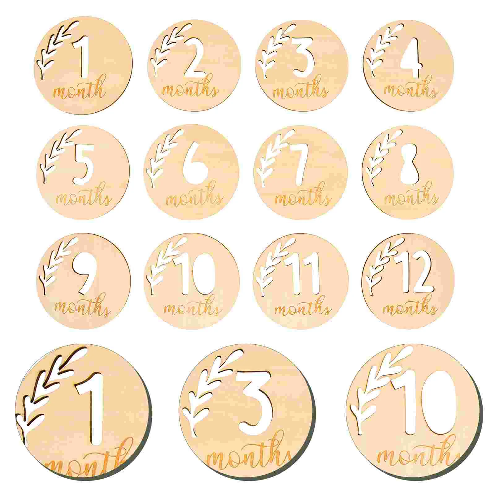 

12 Pcs Baby Milestones Wooden Slice Decors Monthly Cards Hollowed Growth Building Blocks