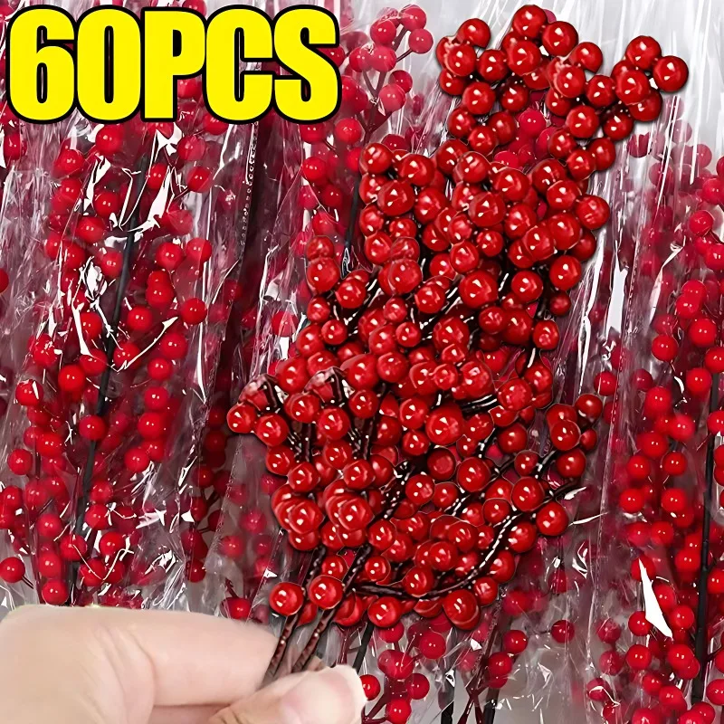 محاكاة فروع فاكهة التوت الأحمر ، إكليل عيد الميلاد الاصطناعي ، زخارف الطاولة ، ديكور إكليل الزهور ، شجرة عيد الميلاد ، حفلة منزلية