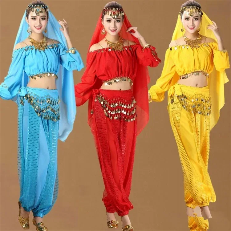 Bollywood Dance Costumes Indian Belly Dance Costumes Set Top+Pant One Size Bollywood Oriental Belly Dance Costume Set New