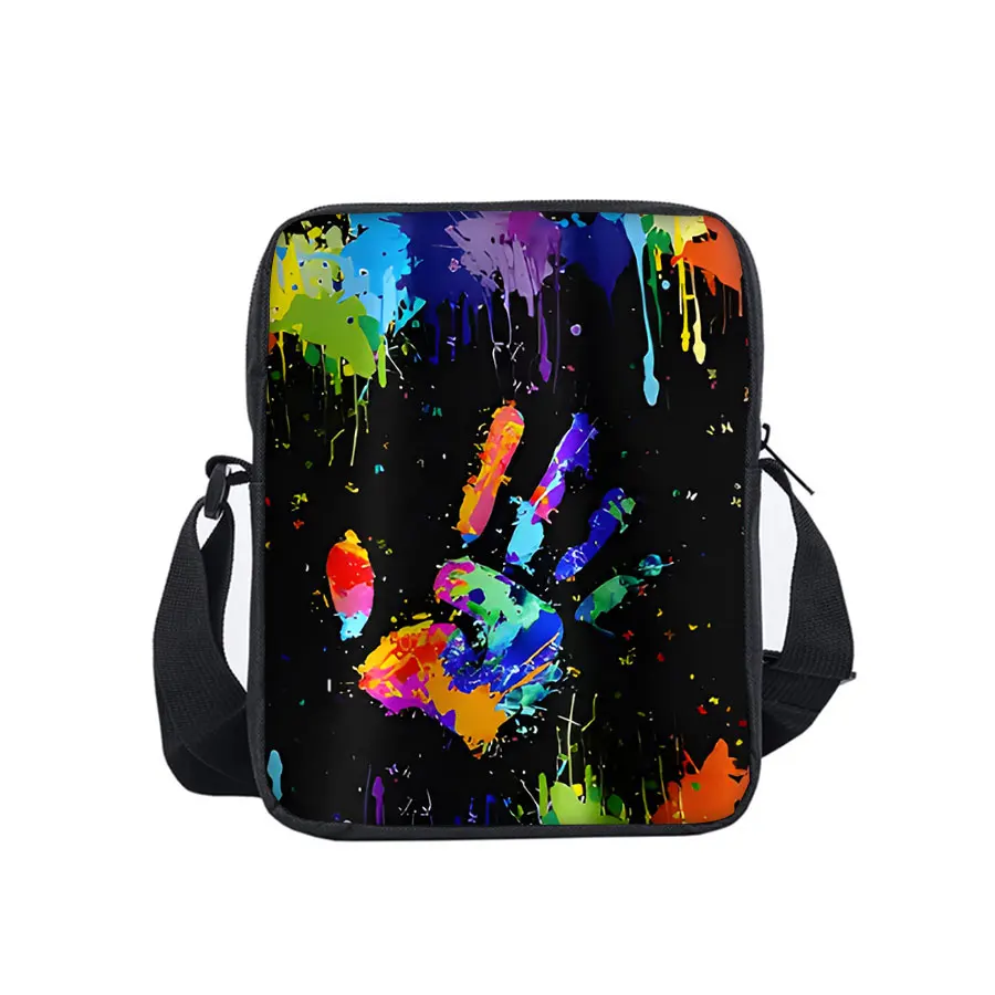 Colorful Palm Pattern Single Sided Messenger Bag for Boy/Girls Children Best Gifts 2D Flat Cartoon Casual Crossbody Bag
