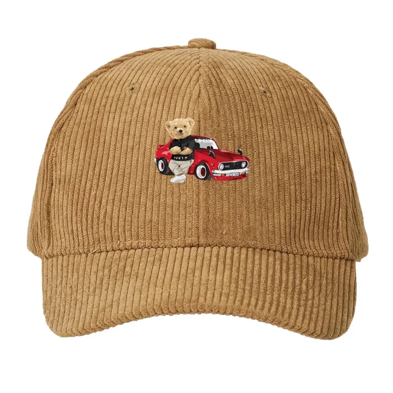 Corduroy Baseball Cap Men Women Teddy Bear and Car Retro Fashion Streetwear Adjustable Dad Novelty Hat Sun Hat Lovely Gift Caps