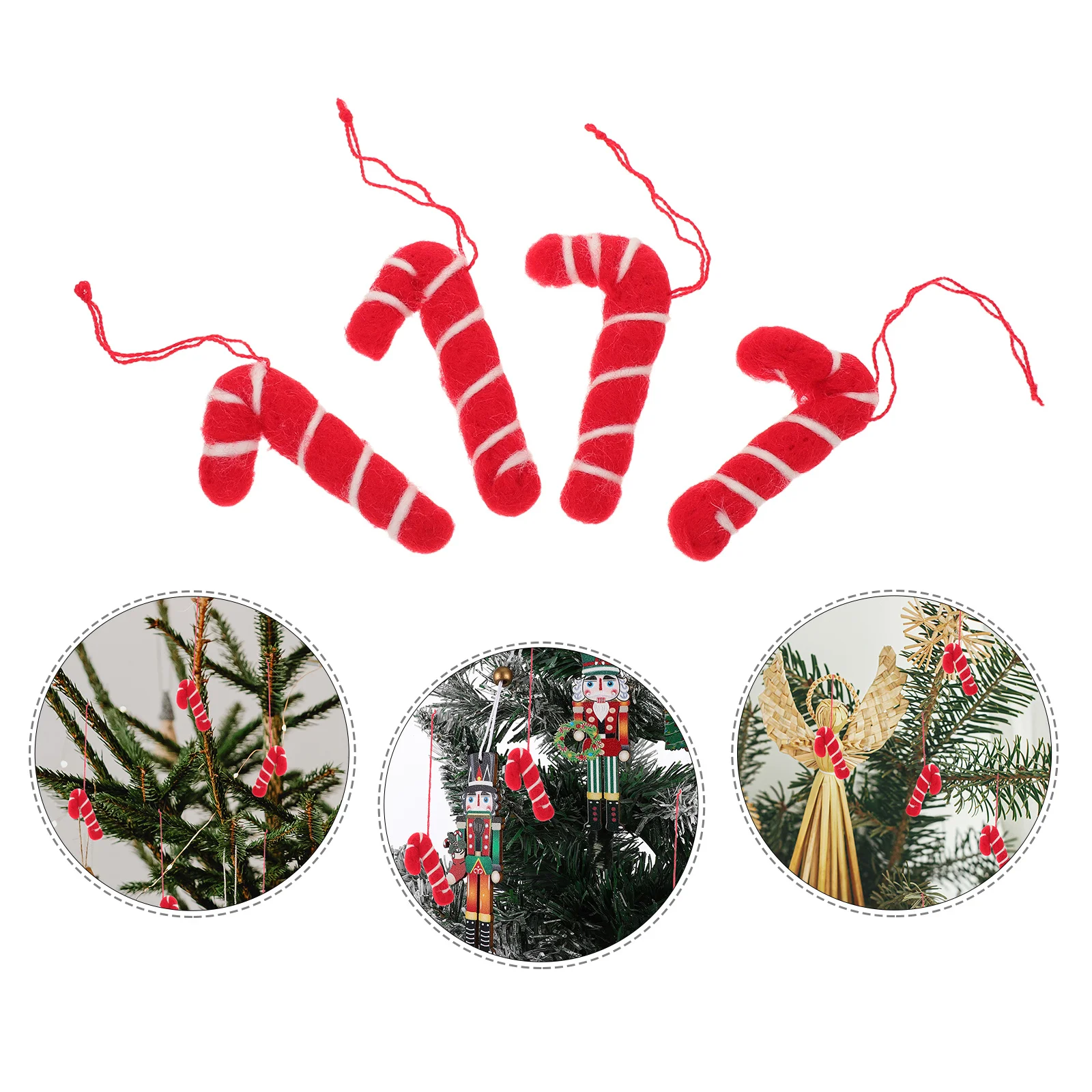 

10 Pcs Candy Cane Hanging Decorations Felt Christmas Ornaments Tree Crochet Canes Decorative