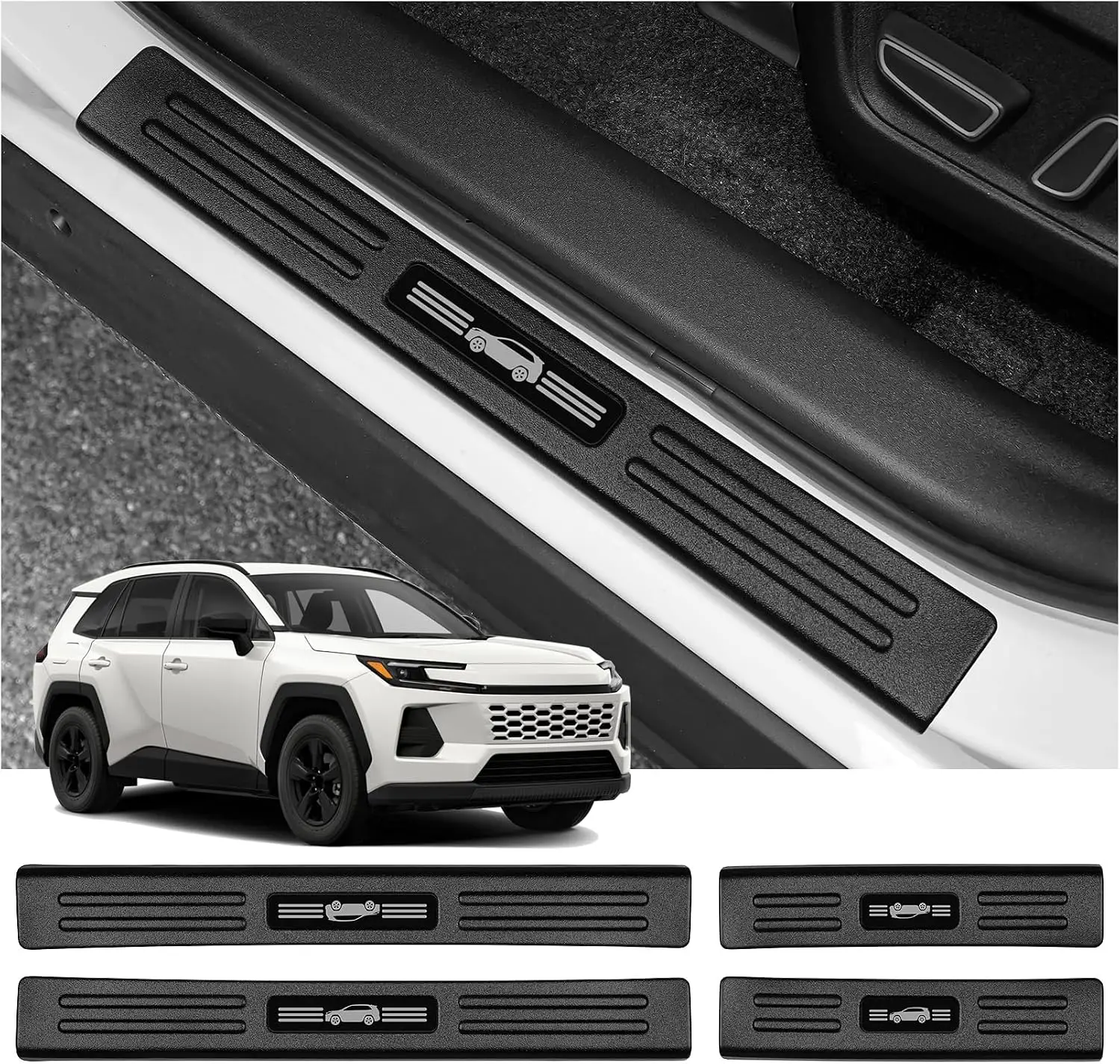 For Toyota 2026 RAV4 LE SE XLE XSE Limited Hybrid Accessories Matte Black ABS Material 5PCS Door Sill & Rear Bumper Protector