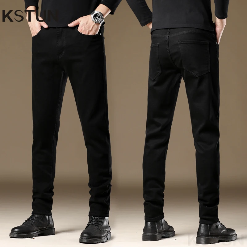 KSTUN Black Jeans Men Slim Straight Denim Pants Stretch 2024 New Kpop Good Quaity Casual Men's Trousers Mens Clothing Cowboys