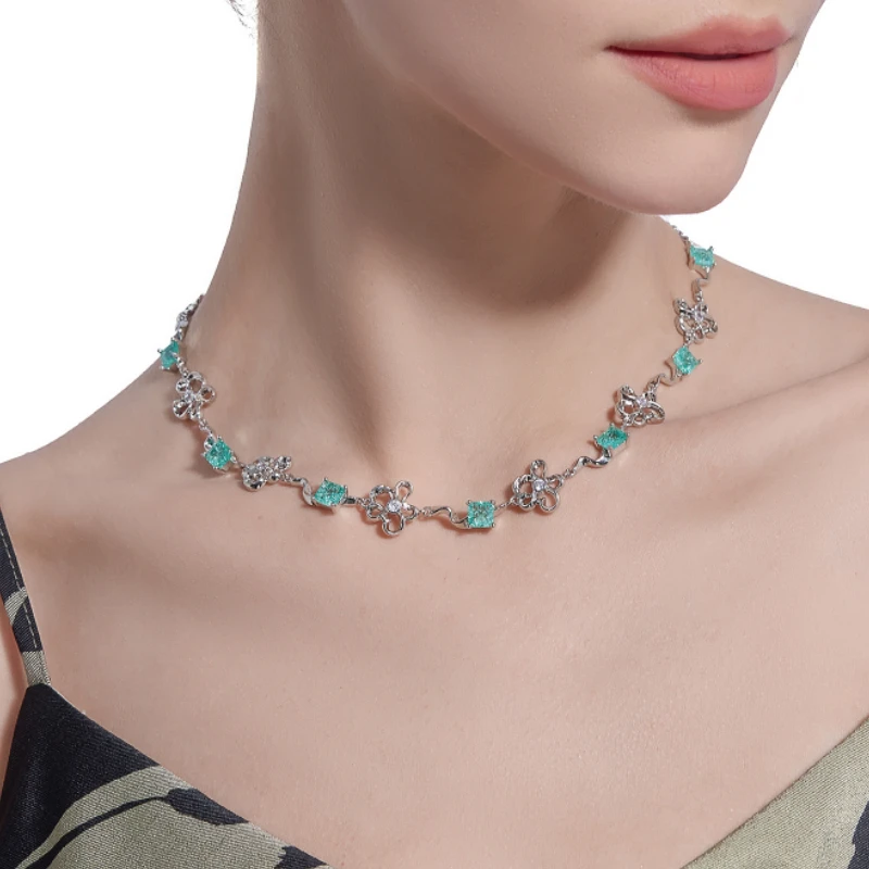 

MASW Original Design Popular Style Brass Thick Silver Plated Flower Green Glass Necklace For Women Girl Jewelry 2024 New