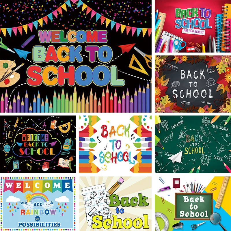 

Welcome Back To School Decoration Backdrop Children Student Graduation Blackboard Pencil Book Party Photography Background Props