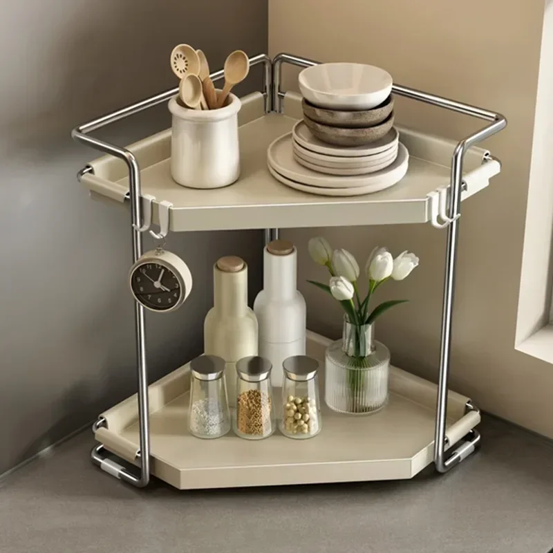 Household Corner Storage Rack Tabletop Triangular Seasoning Rack Knife and Chopstick Barrel Kitchen Storage Organizer