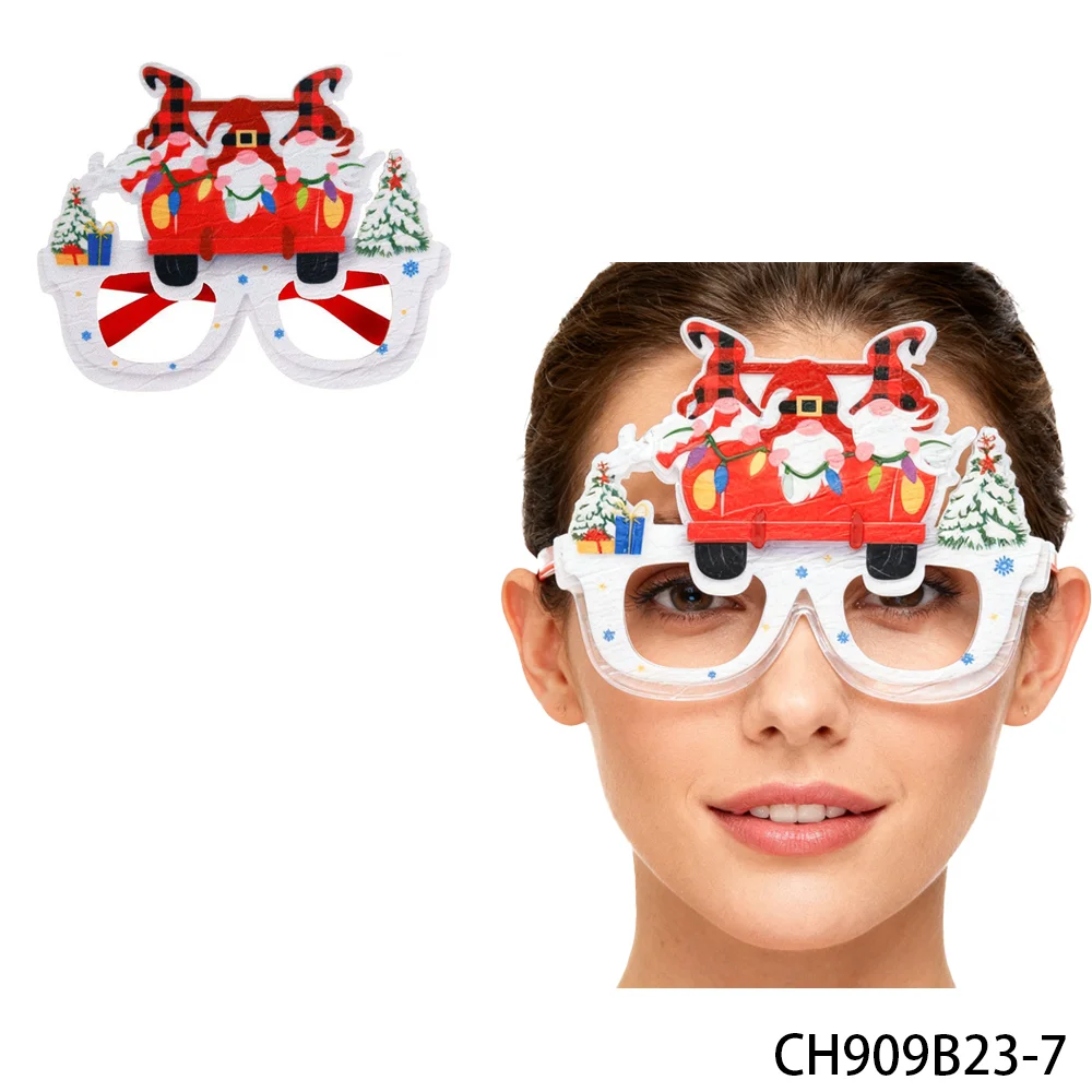 PESENAR Lunettes festives pour camion rouge Gnome de Noël avec arbre de Noël et lumières - Accessoire pour cabine photo de fête de vacances"