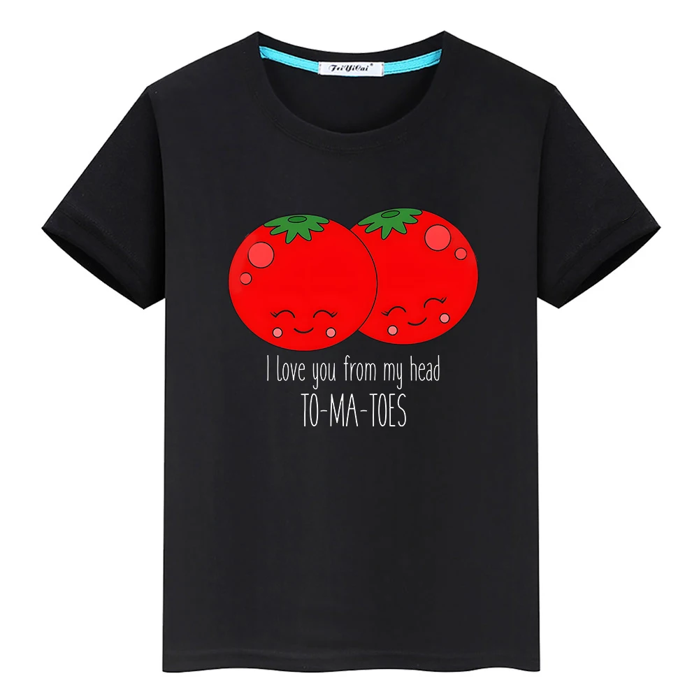 I LOVE YOU FROM MY HEAD TOMATOES T-shirt Short Sleeve Summer Children Tshirts 100% Cotton Boys/Girls Tee-shirt O-neck Casual Top