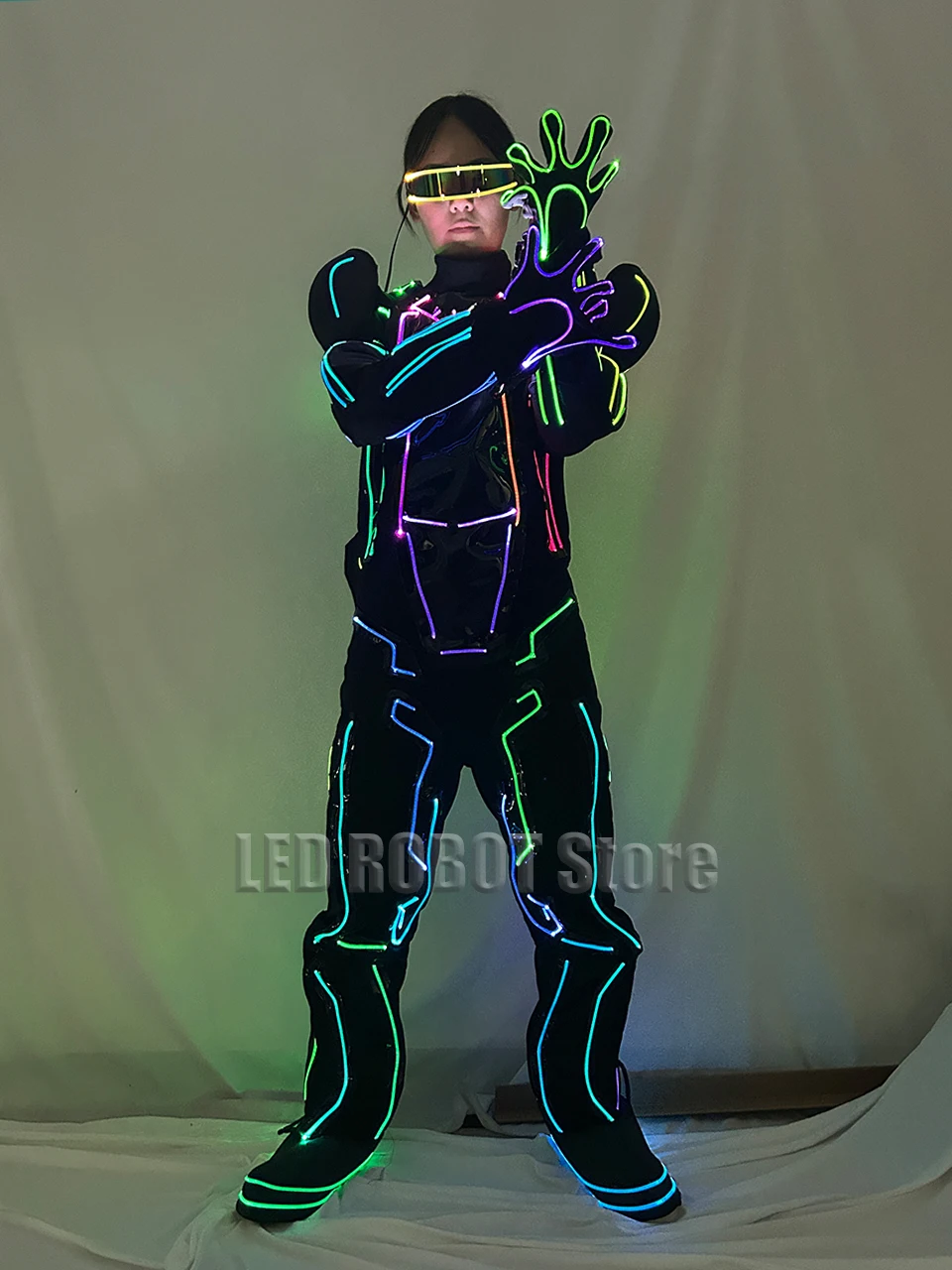 Change Colors Iron Man LED Optic Fiber Light Up Dance Costume LED Robot Halloween Dress For Nightclub DJ Stage Performance