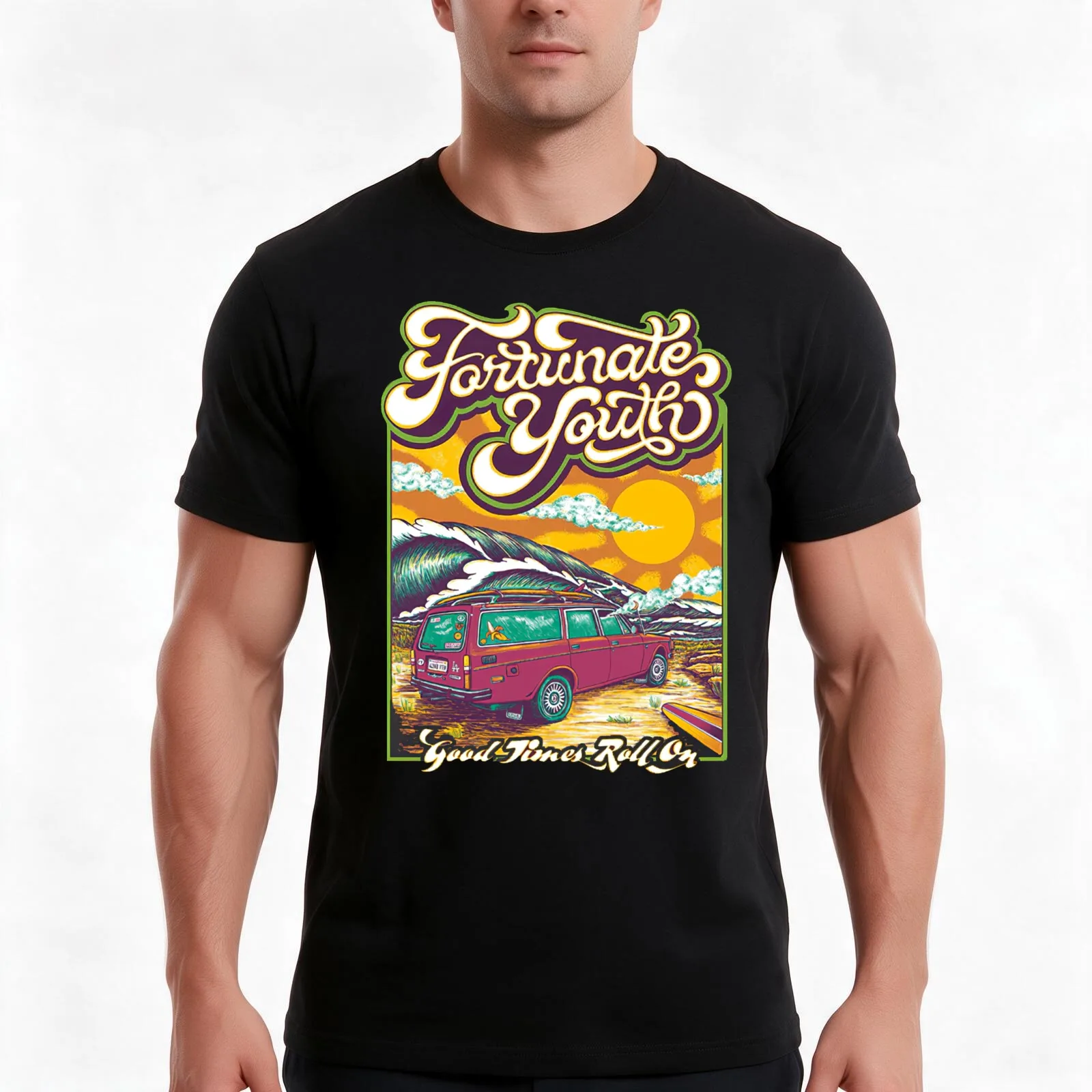 fortunate youth T-Shirt, Summer Casual Cotton Tee, Oversized Streetwear Tops, Vintage Graphic Print, Loose Fit Short Sleeve