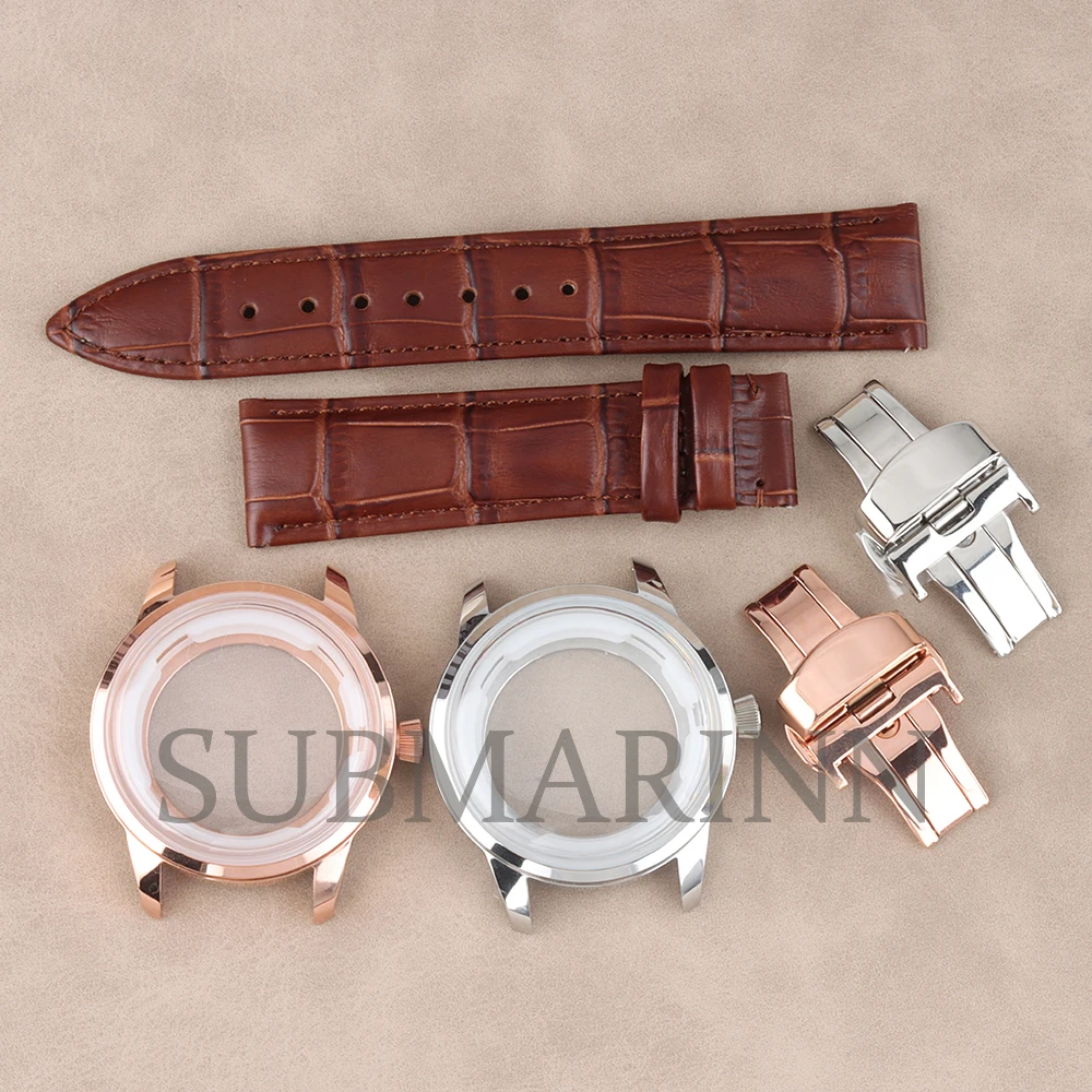 Arched Glass 40mm NH35 Watch Case Stainless Steel 20MM Leather Strap For Cocktail Time Presage NH35 NH36 NH38 Movement 35mm Dial
