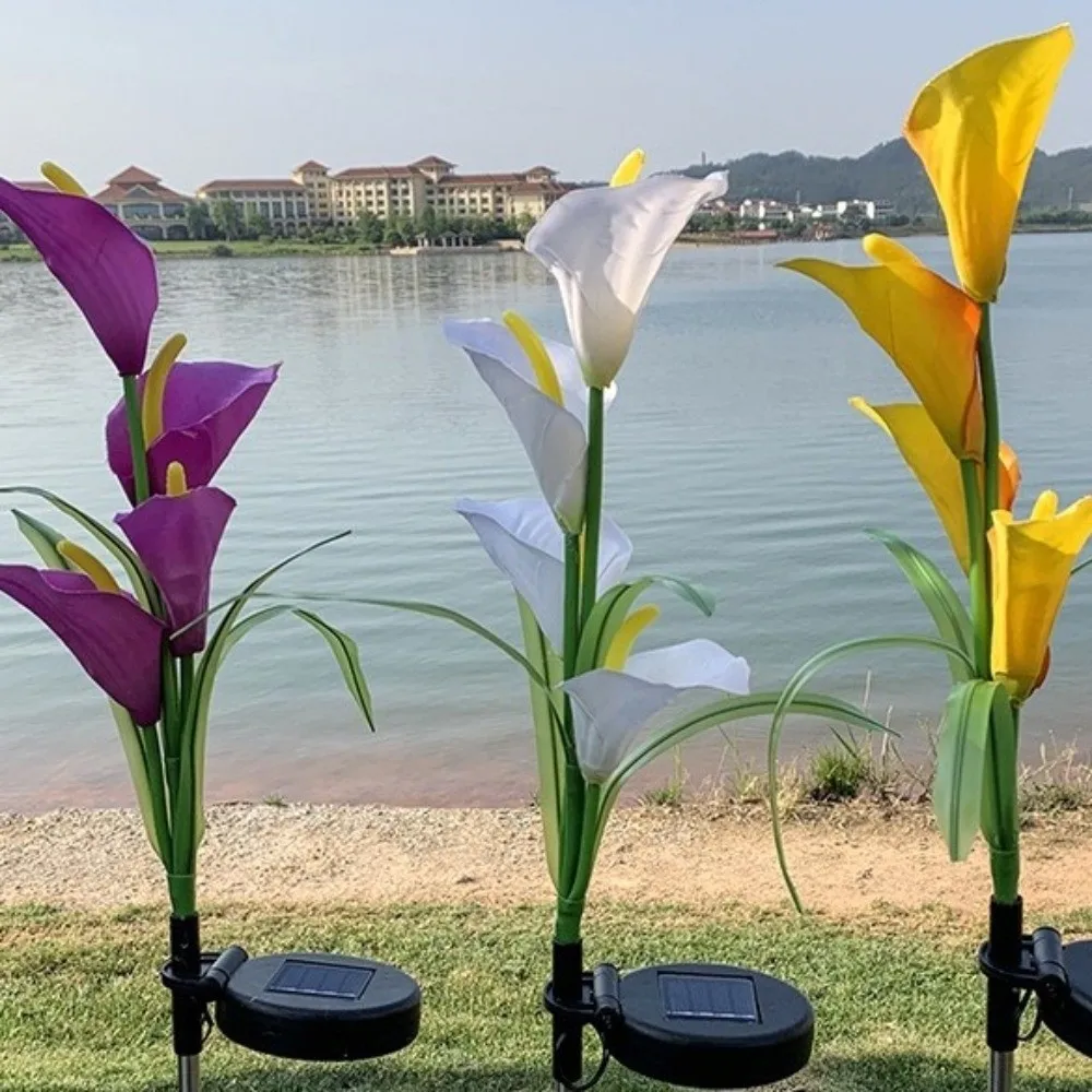 Creative Solar Calla Flower Lamp Colorful Cordless Garden Floor Lamp Realistic Waterproof Flower Stake Lights Yard Porch