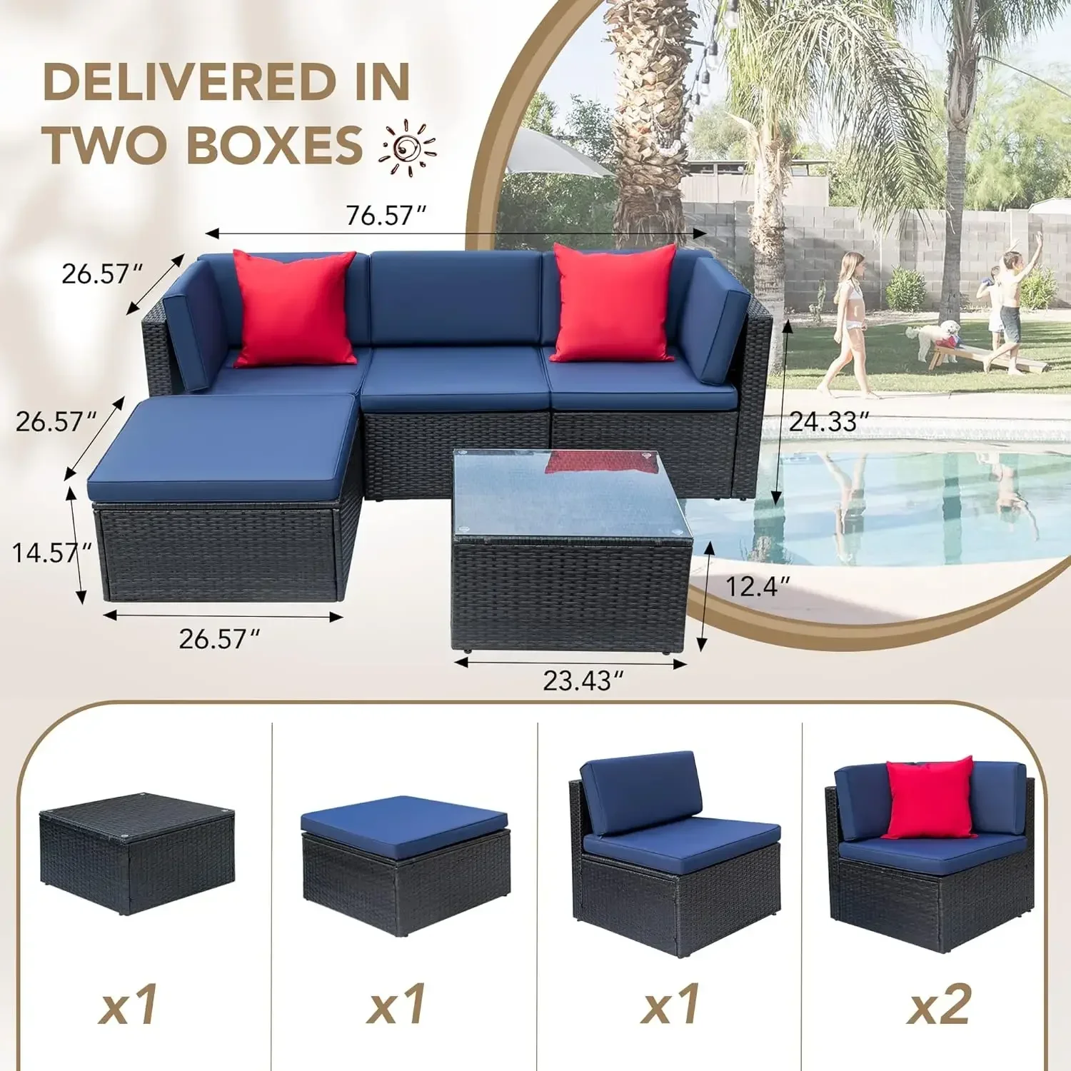 2/5 Pieces Patio Furniture Sets All Weathevr Outdoor Sectional Patio Sofa Manual Weaving Wicker Rattan Patio Seating Sofas