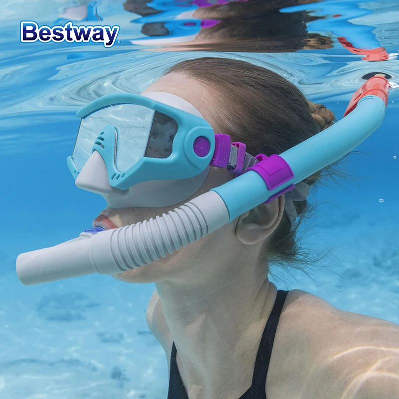 Bestway 24068 แว่นตาดําน้ําตื้นระดับพรีเมียมสําหรับผู้ชายและผู้หญิงพร้อมมุมมองมุมกว้าง - หน้ากากซิลิโคนกรอบใหญ่