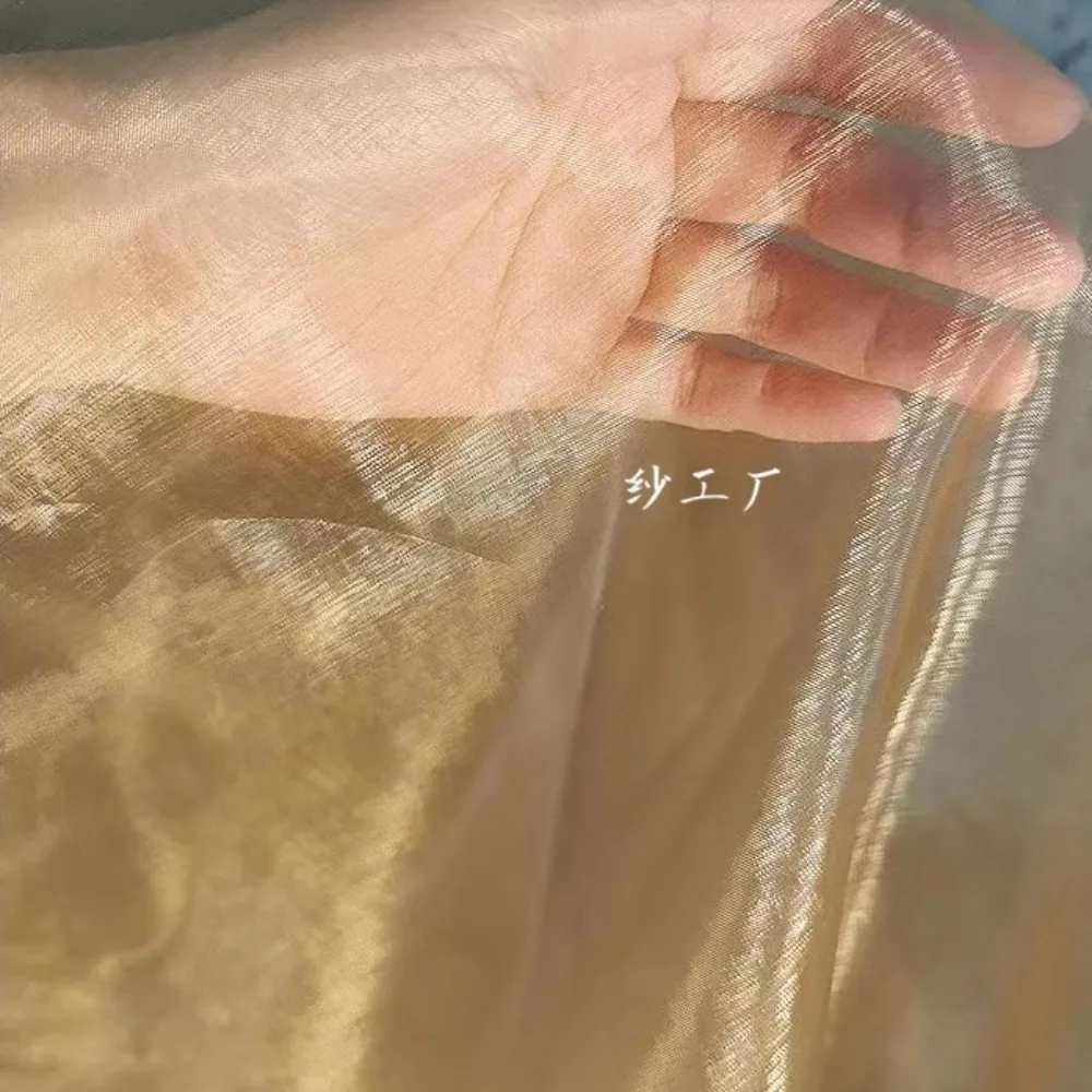 Gold Coffee Rigid Glass Bead Shiny Organza Fabric For Wedding Dresses Formal Gowns Fashion Designer Cloth