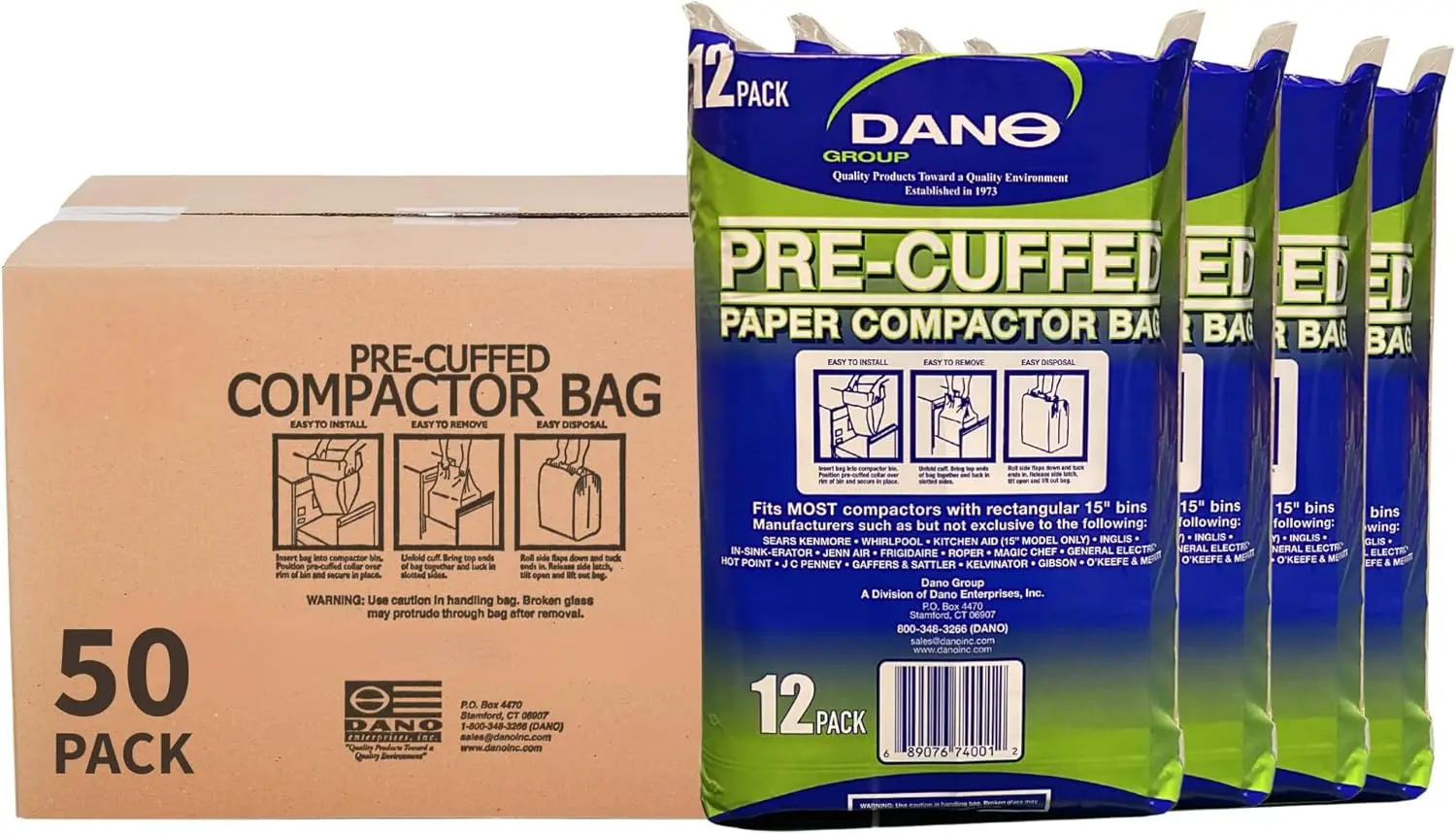 

Eco-Friendly Paper Trash Compactor Bags, 50 Pack Heavy Duty Kitchen Garbage Liners, 16 Gallon Precuffed