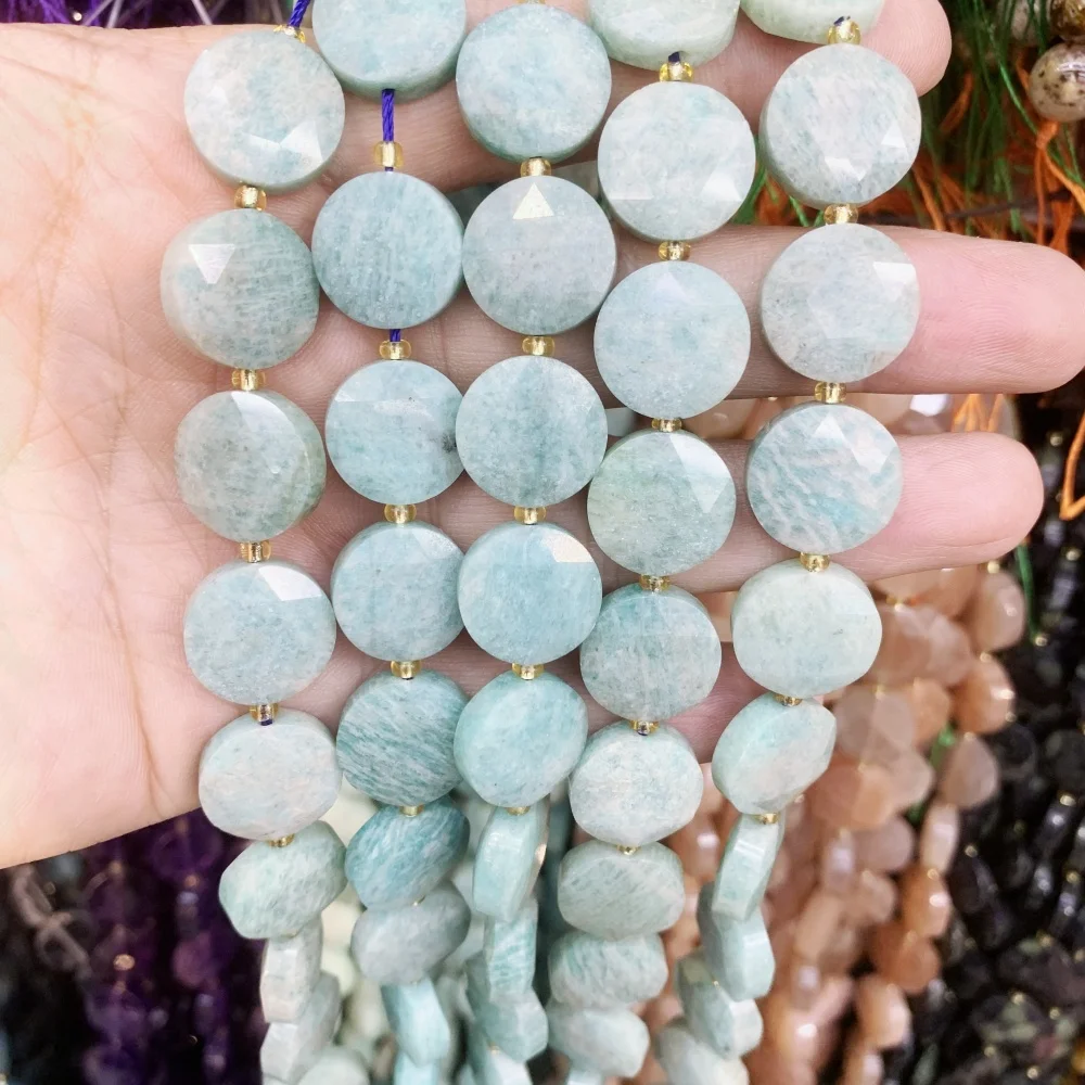 

Natural Stone 15mm Faceted Rondelle Amazonite apatite Flat Round Spacer Beads for Jewelry Making Diy Bracelet Accessories