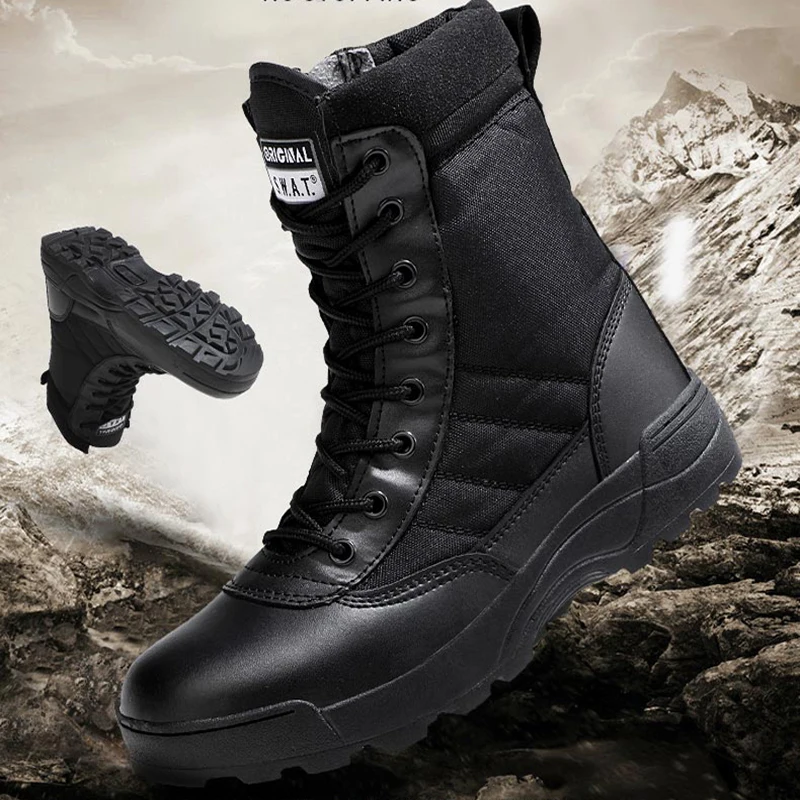 New Men's Hiking Boots, High-quality Cowhide Plush Tactical Boots, Flying Desert Boots, Outdoor Hiking Boots, Motorcycle Boots