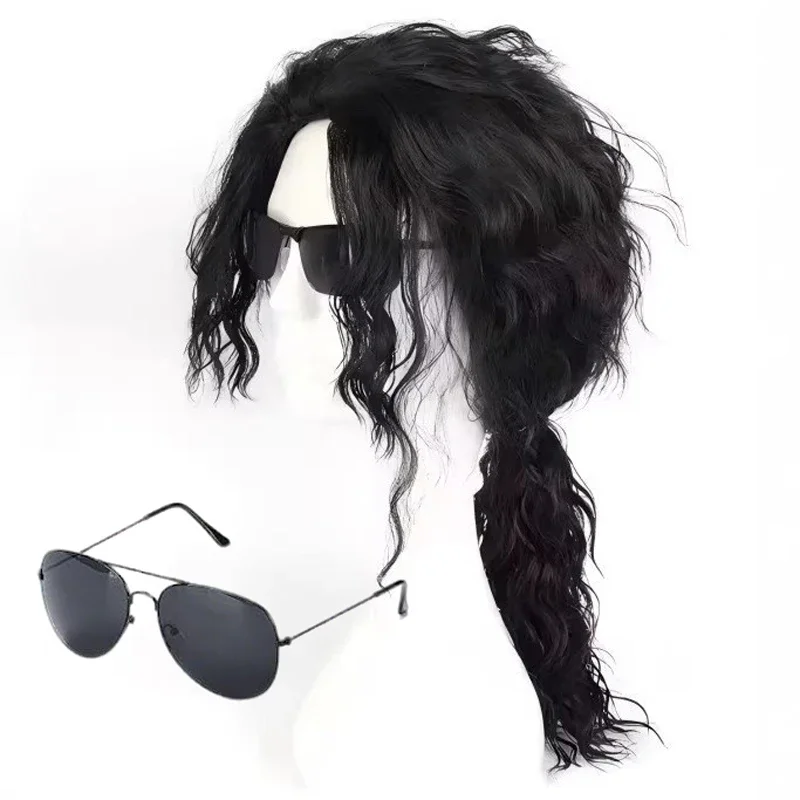2026 Retro Pop Legend Michael Cosplay Wig Classic 80s Pop Style Black Curly Hair For   Halloween Carnival Party Roleplay Prop