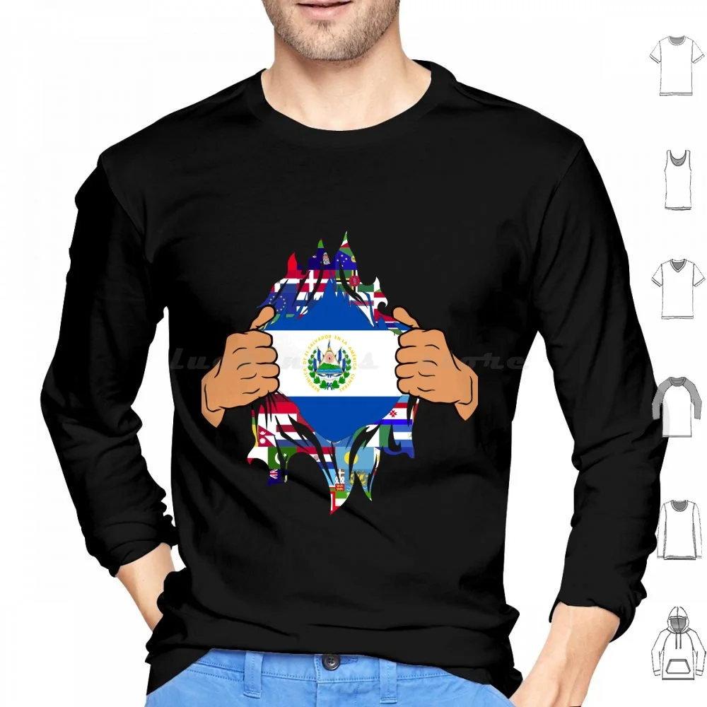 El Salvador Flag , El Salvador Patriotic Hoodies Long Sleeve El Salvador Flag El Salvador Patriotic El Salvador America