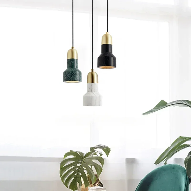 Nordic Copper Chandeliers Hotel Hall LED Pendant Lights Room Decor Bedroom Restaurant Bar Creative Minimalist Torch Marble Lamp image 5