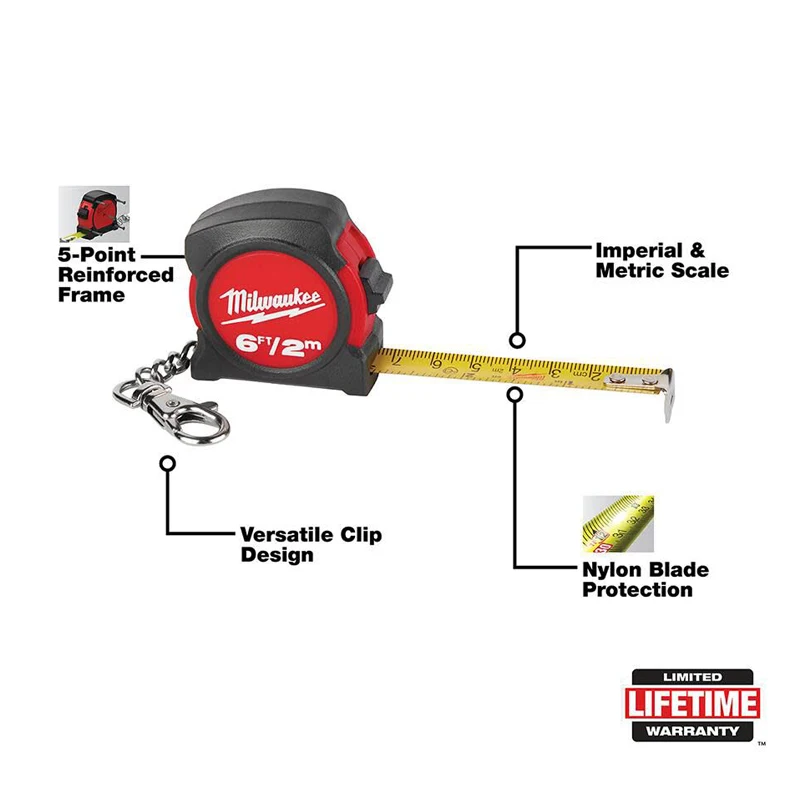 Milwaukee 48-22-5506 Mini Tape Measure 6ft/2M Keychain Portable Original Measurement Tool accessory