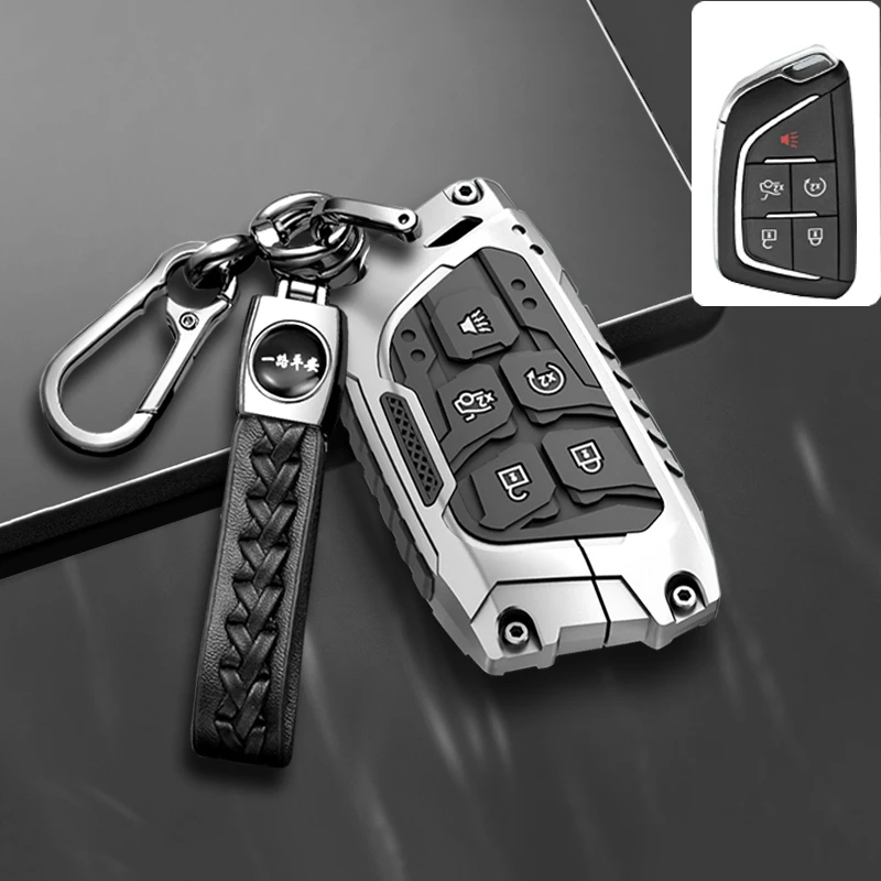 Zinc Alloy 5 Buttons Car Key Case Cover Fob Holder Shell For Cadillac CT4 CT5 CT4-V C8 Corvette 2020 2021 Escalade
