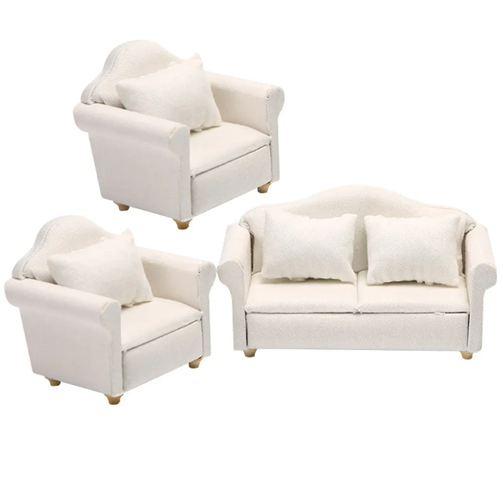 

Набор из 1 предмета: Очаровательный миниатюрный диванчик для декора мини-домиков, классический белый стиль, прочная деревянная мебель с тканевой обивкой для микроландшафта