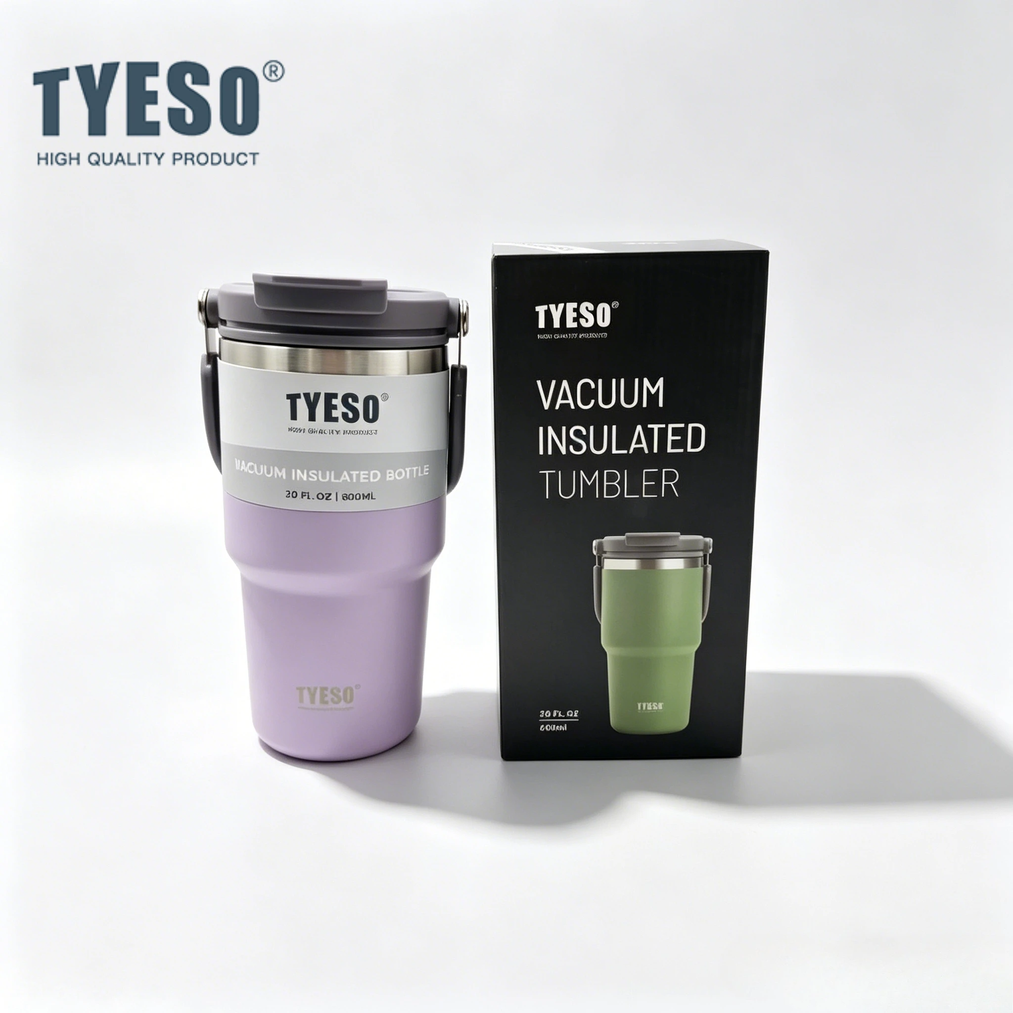 Tyeso 600ML Tumbler Cup with Handle Straw Lid Insulated Stainless Steel Double Walled Water Bottle Home Sport Travel Vacuum