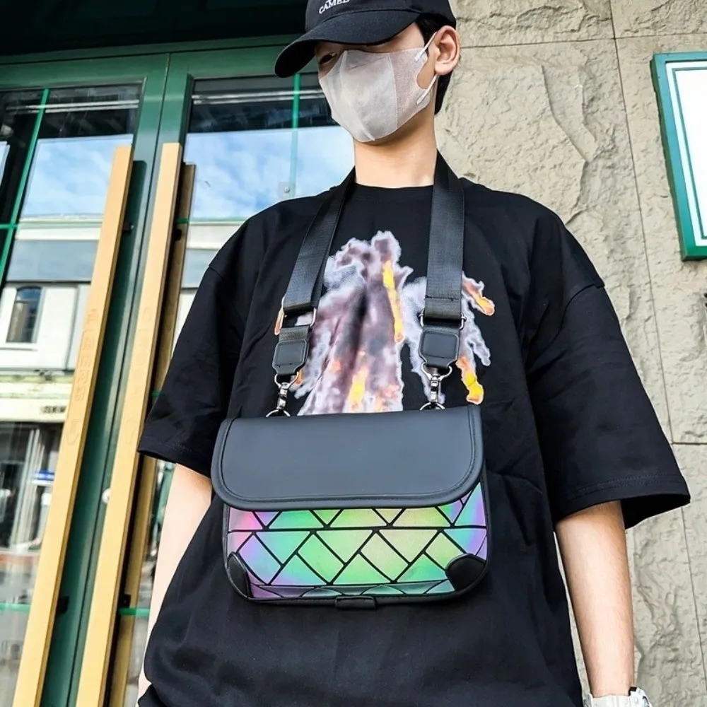 

Protable PU Grid Shoulder Bag Waterproof Multi-function Men Crossbody Bag Colorful Large Capacity Men Chest Bag Outdoor