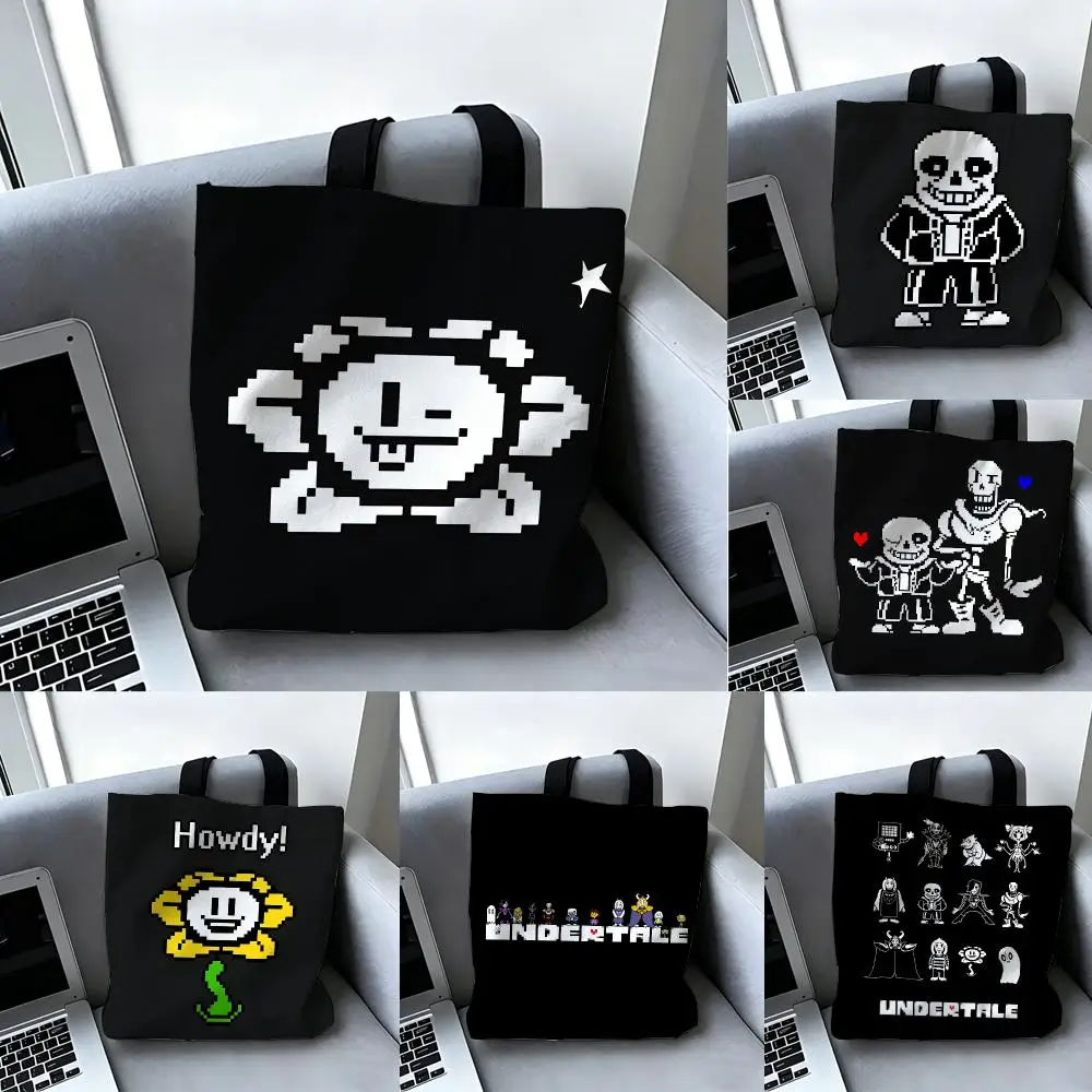 Cartoon U-Undertale Storage Bags Canvas Double-Sided Print Tote Bag Large Capacity Shoulder Fashion Shopping Handbag
