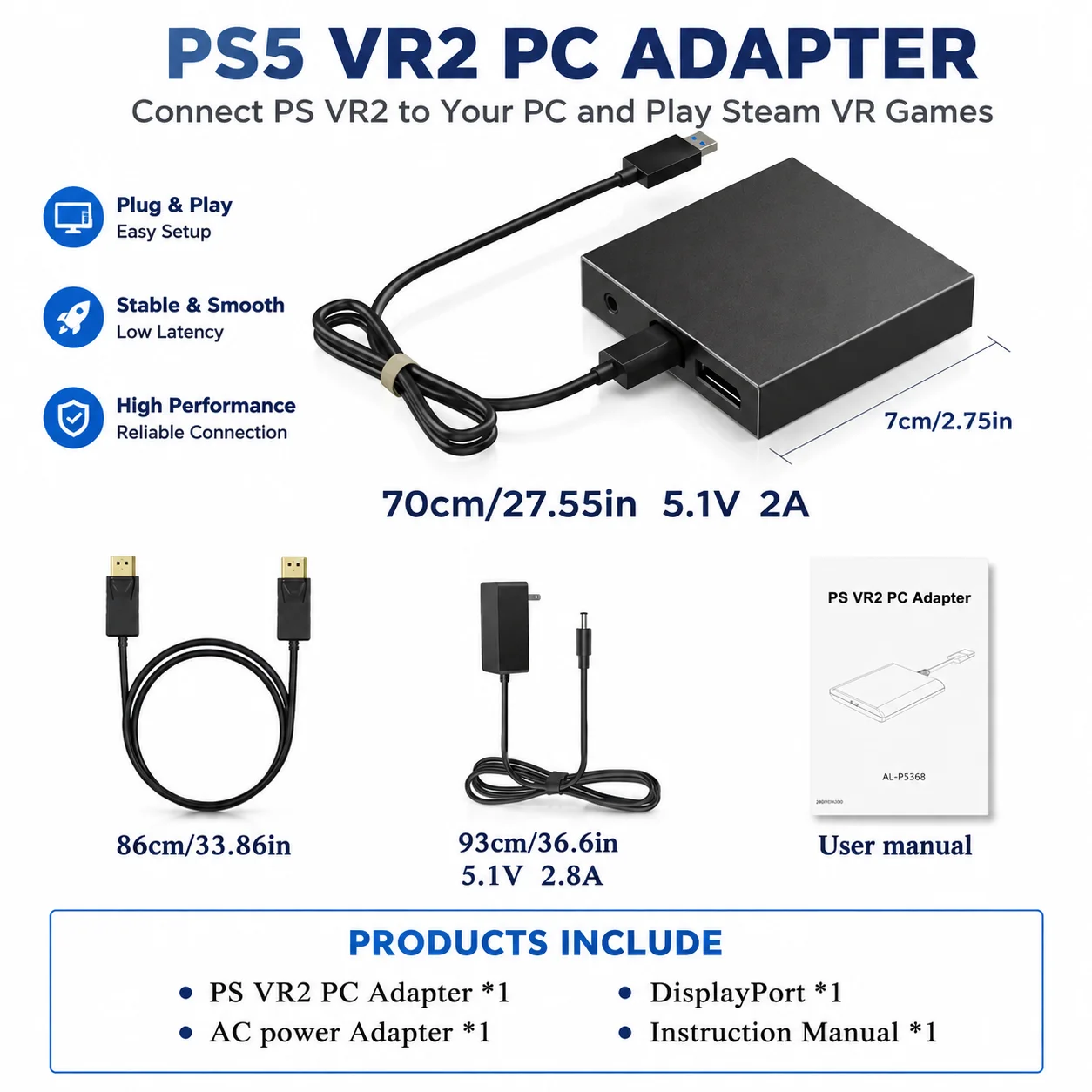 PS5 VR2 PC Adapter  PSVR2 Computer Connection Converter Kit for Steam VR Games Gaming Accessories