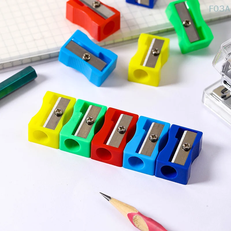 20Pcs Portable Pencil Sharpener Simple Mini Colored Single Hole Rectangular Plastic For Student Children Stationery