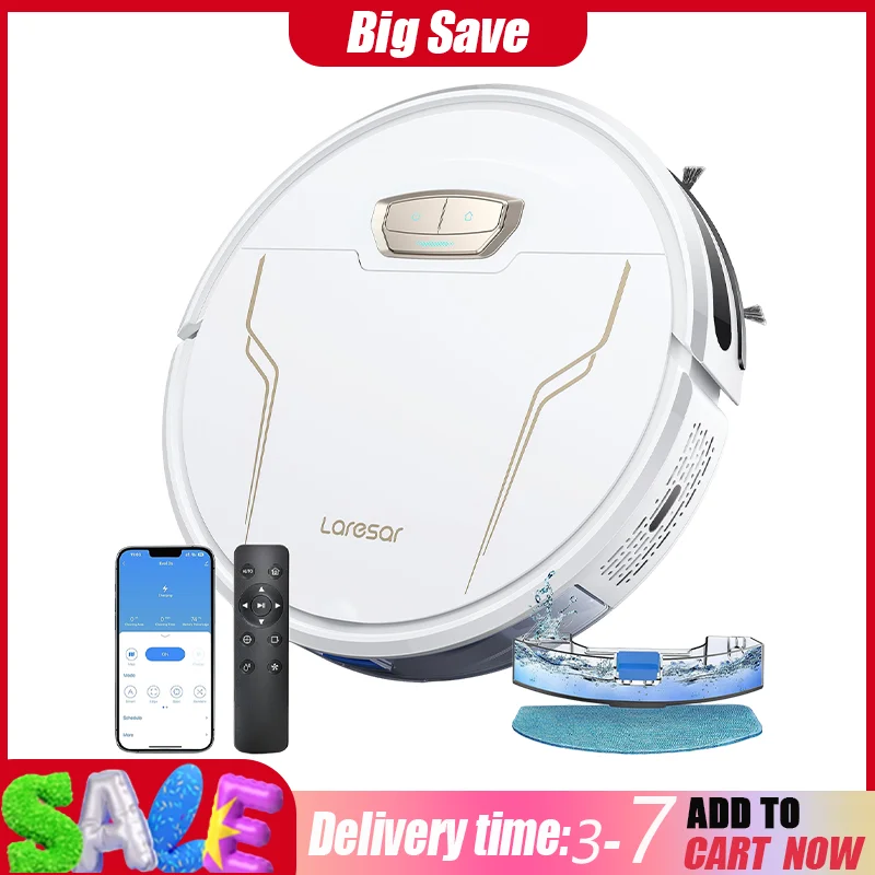 Aspirateur robot Laresar Evol 3S, serpillière, aspiration puissante de 5000 Pa, contrôle intelligent par application, robot pour la maison, recharge automatique