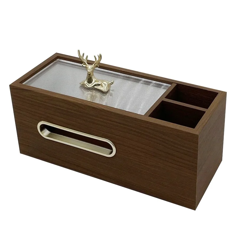 Black walnut wood tissue storage box napkins+remote multifunctional storage tray luxury.