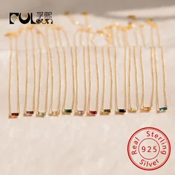 Hete Verkoop Minimalistische Baguette Vierkante Geboortesteen Ketting 925 Sterling Zilver 14K Vergulde Zirkoon Ketting Sieraden Groothandel