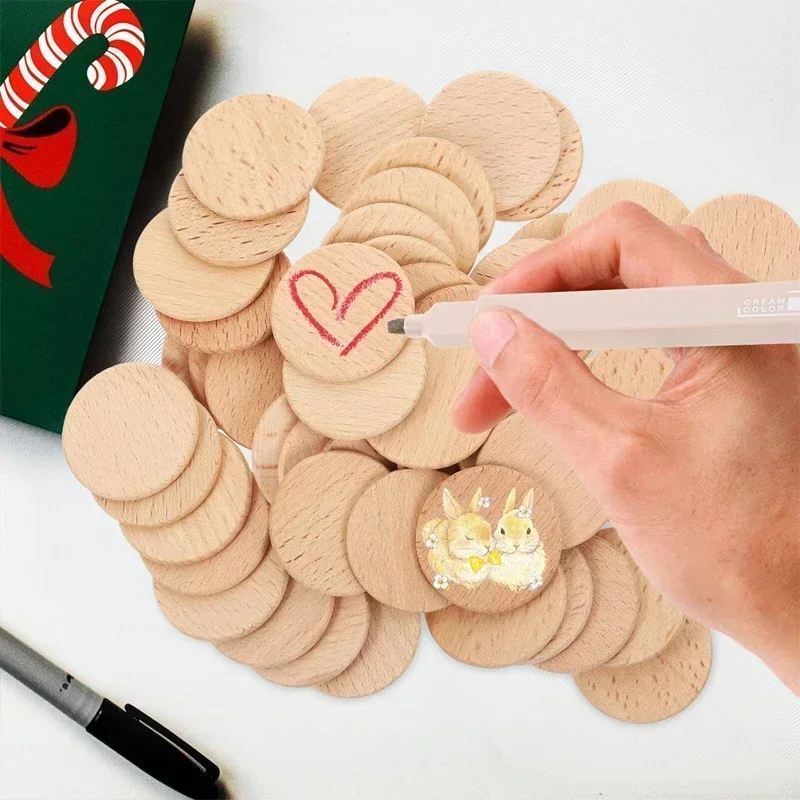 25-70mm Natural Beech Wood Round Coins, Blank Wooden Discs for DIY Craft, Art Project, Painting, and Staining Carving Letter view 6