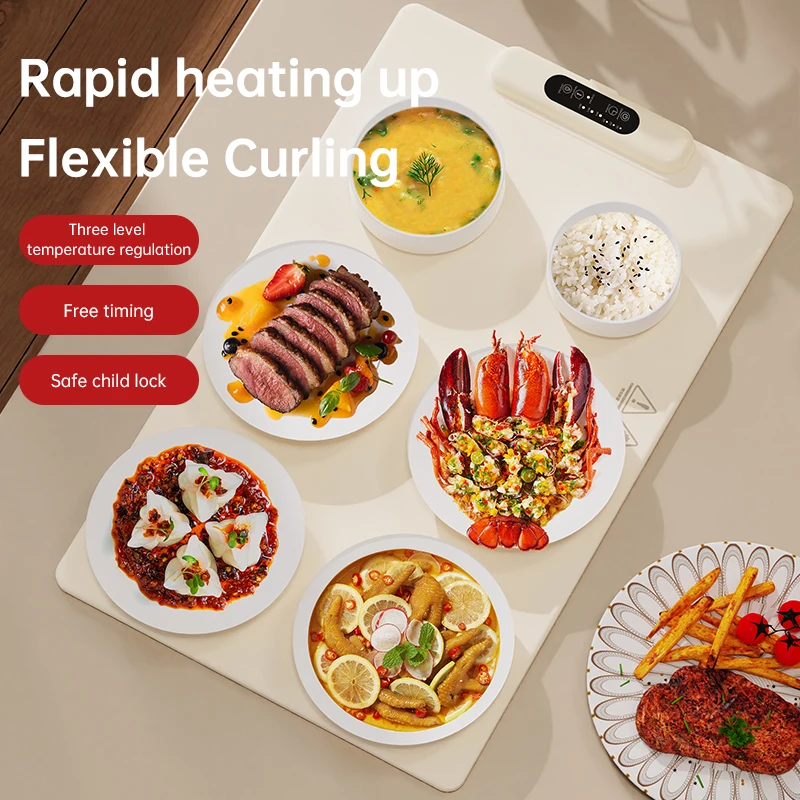 250W Flexible Silicone Heating Plate,Silicone Warm Vegetable Mat,Warming Board,3-Speed Temperature & Timing, With Child Lock