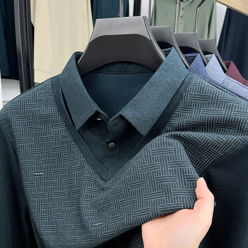 2025 Autumn and Winter Men's Long Sleeved Polo Shirt, Dad's Casual and Vacation Two Piece Business Top