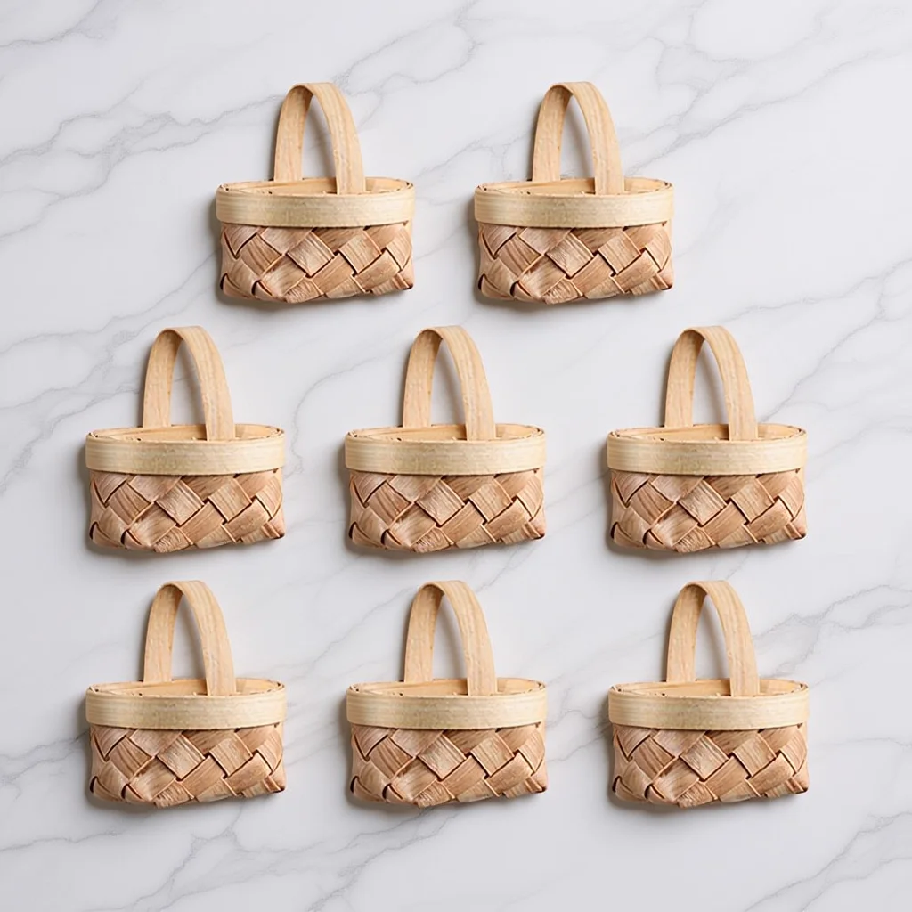 

12pcs Tiny Wooden Baskets Mini Easter Gift Basket for Picnic Candy Craft Decoration Party Wedding Fruit Storage Holder