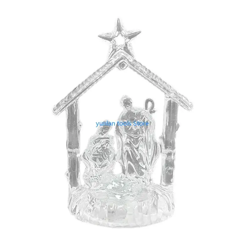 

50LB LED Colored Light Acrylic Christmas Manger Decoration Clear Nativity Scene Decor