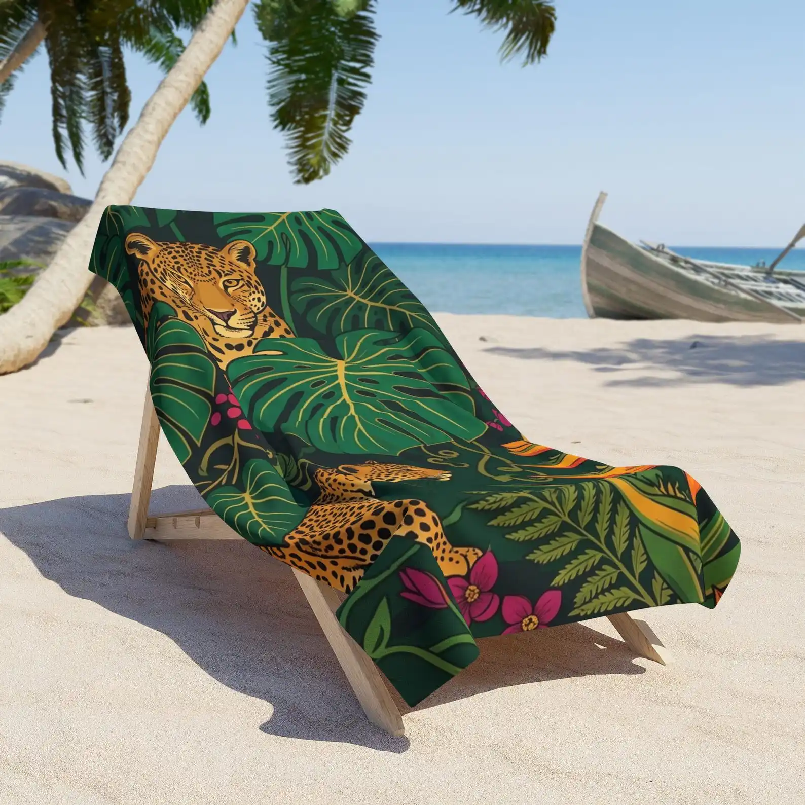 Tropical Leopard Jungle Beach Towel Monstera Leaves Exotic Flowers Bath Towels Bathroom Items Travel Playa Swimming Pool Sauna